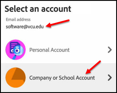 Image of Adobe login screen to select an account